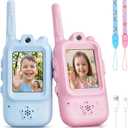 Walkie Talkies for Kids with Real-Time Video Chat, 2 Pack Rechargeable Two-Way Radios, Long Range & Voice Changer, Indoor Outdoor Adventure Toys for Boys Girls Age 3-12 (Blue/Pink)