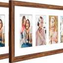 8x24 Collage frame with 5 Openings 4X6 Pictures, Multiple Picture Frame with Mat, Wall or Tabletop Decor, Carbonized Brown Wood Grain,2 Pack