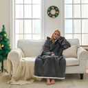 Wearable Blanket Sweatshirt Gifts for Women and Men, Warm and Cozy Giant Blankets Hoodie, Thick Flannel Blanket with Sleeves and Giant Pocket - Dark Grey, Adult