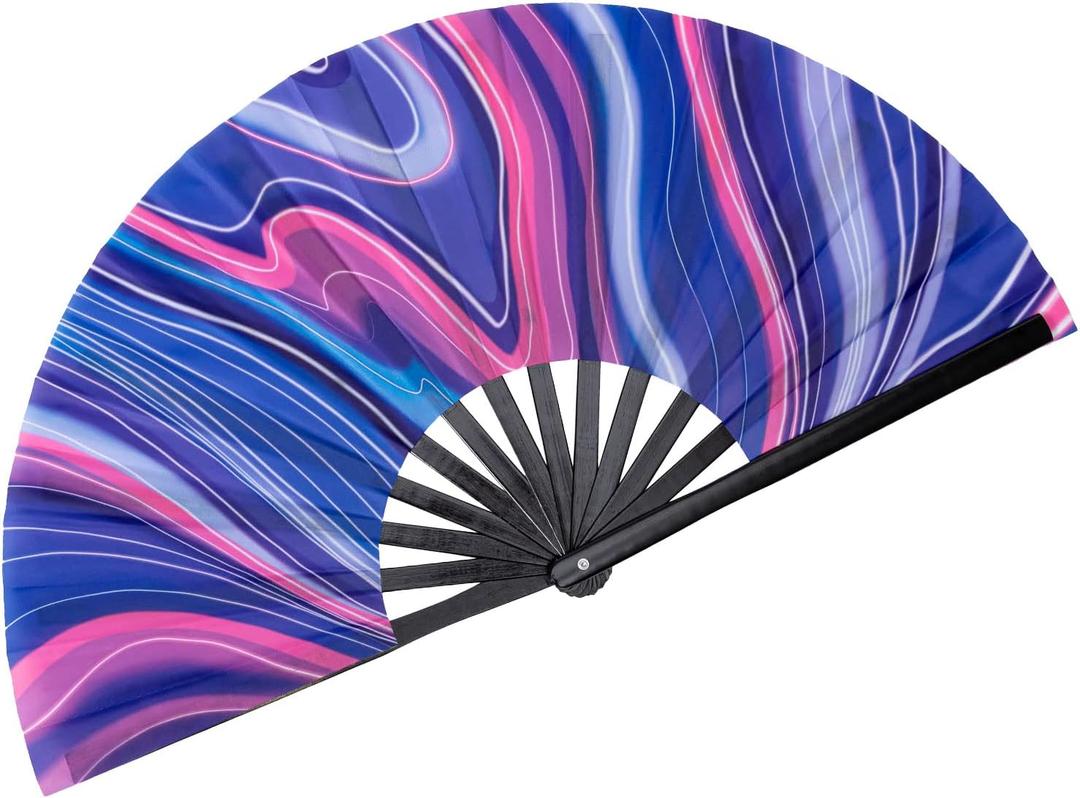 Large Folding Hand Rave Fan Popping Fan for Line Dancing Clacking Fans for Dance,Party,Decoration,Festival (Purple Basses)