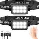 Rechargeable Headlamp Flashlight 2-Pack, 8 LED 2500 Lumen Ultra-Light Bright Headlight with Motion Sensor, Waterproof Lightweight Head Lamp for Adult Kid, Headlamps for Outdoor Camping Running Fishing (Black)