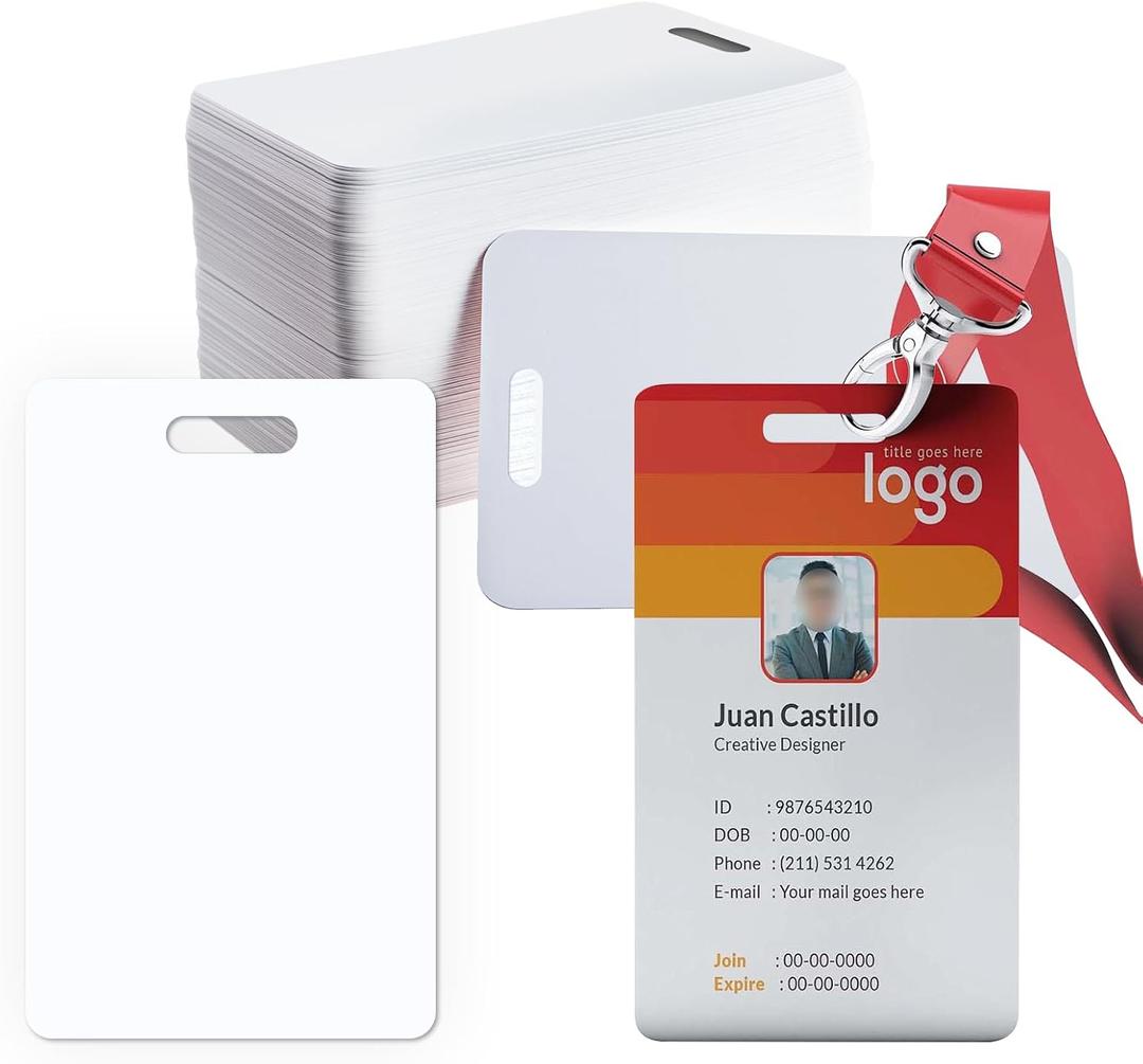 20 Pack Premium Blank PVC Cards with Slot Punch on Short Side - CR80 30mil Vertical Slot Punch Blank Credit Cards for ID Badge Card Printers - Graphic Quality PVC Cards for Business Office