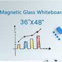 Glass Whiteboard 48"X36" Magnetic Glass White Board Frameless Wall Mounted Dry Erase GlassBoard for Office School Home