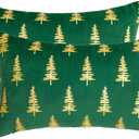 AVOIN colorlife Christmas Green Velvet Throw Pillow Covers 12 x 20 Inch, Gold Foil Print Christmas Tree Design, Glitter Accent Cushion Case Luxury Decoration for Sofa Couch Home Set of 2