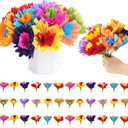 Ctosree 36 Pcs Mexican Artificial Rainbow Crepe Paper Flowers Bunch with Stems Mexican Fiesta Assorted Paper Flowers Fiesta Centerpieces for Dia De Los Muertos Decor (Bright)