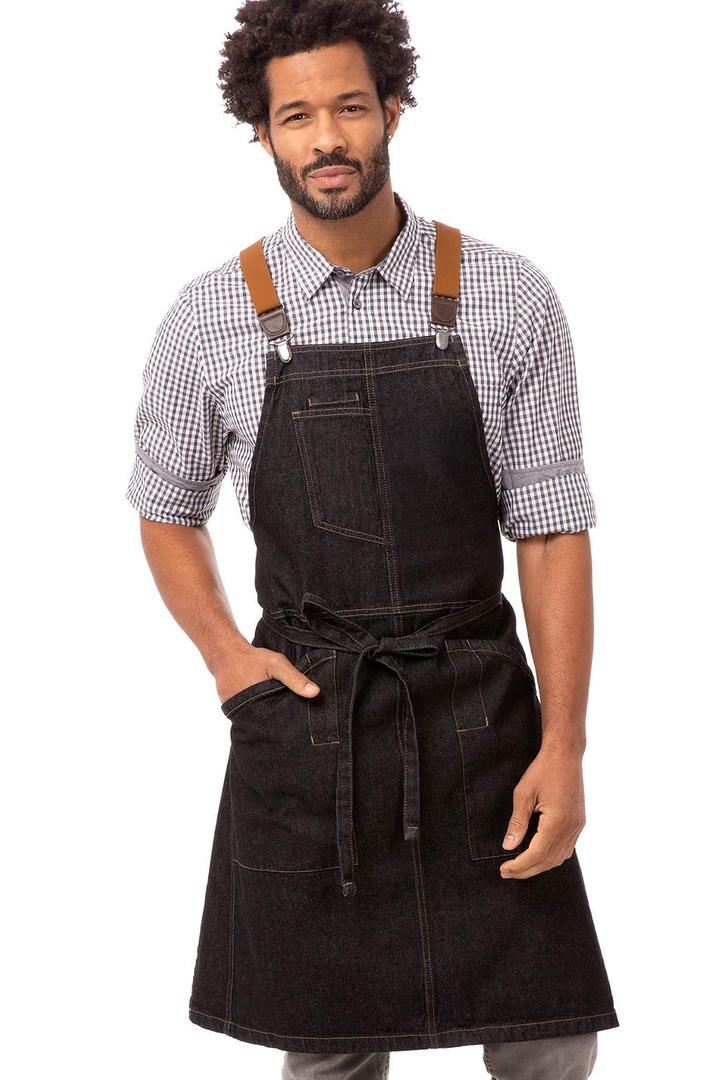 Chef Works Unisex Berkeley Bib Apron, Black W/Desert Sand Suspenders, One Size
