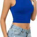 CLOZOZ Womens Tank Tops Round Neck Ribbed Sleeveless Crop Tops for Women High Neck Basic Crop Tank Top (Blue, L)