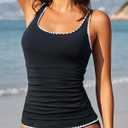 Aqua Eve Tankini Tops for Women Swimwear Top Only Tummy Control Bathing Suit Top No Bottom (Available in Plus) (Black, XL)