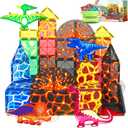 Dinosaur Toys Magnetic Tiles Lava Dinosaur World Set - Magnetic Blocks Building for Kids 3-5 5-7 Girls Boys Toy Age 4-6 6-8, Classroom Must Haves Toddler Sensory for 3+ Year Old Kids Toys