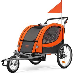 VEVOR Bike Trailer for Toddlers Kids, Single & Double Seat Options, 2-in-1 Canopy Carrier with Strong Frame Converts to Stroller, Tow Behind Foldable Child Bicycle Trailer with Universal Coupler