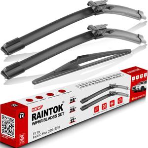 Windshield Wiper Blades Replacement for Ford C-Max Cmax 2013 2014 2015 2016 2017 2018 Original Factory Quality Front Rear Wipers Blade Set for My Car - 28" 26" 12" (Pack of 3)