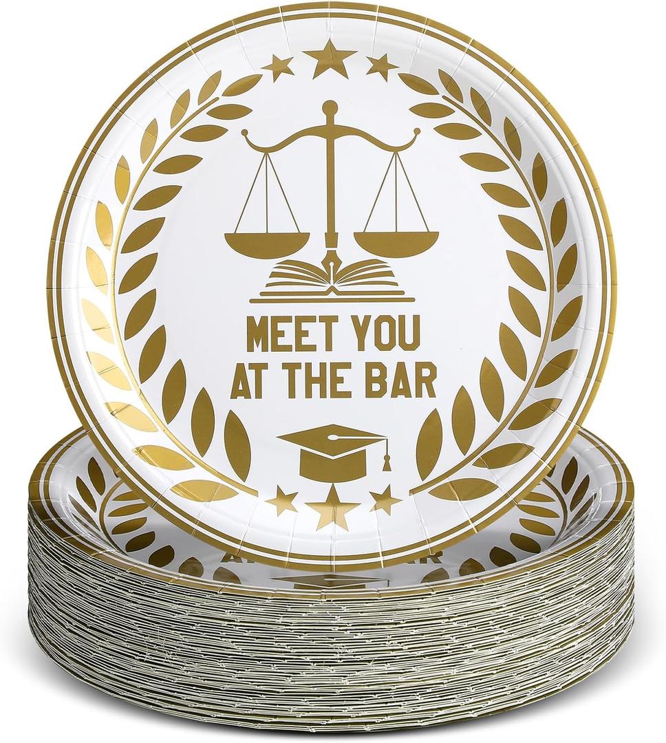 Yungyan 60 Pcs Law School Graduation Plates Class of 2025 Meet You at the Bar Plates 9 Inch Disposable Gold Foil Law School Paper Dish for Mya Graduation Party Decorations Supplies