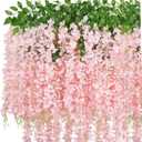 12 Pcs Artificial Wisteria Flowers Garland, 3.6 FT Silk Fake Flowers Hanging Vine for Indoor Outdoor Home Garden Christmas Wedding Party Decoration (Pink)