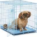 MidWest Homes for Pets Single Door Blue Folding Metal Dog Crate w/ Divider Panel, Floor Protecting 'Roller' Feet & Leak Proof Plastic Tray, 24L x 18W x 19H Inches, Small Dog Breed