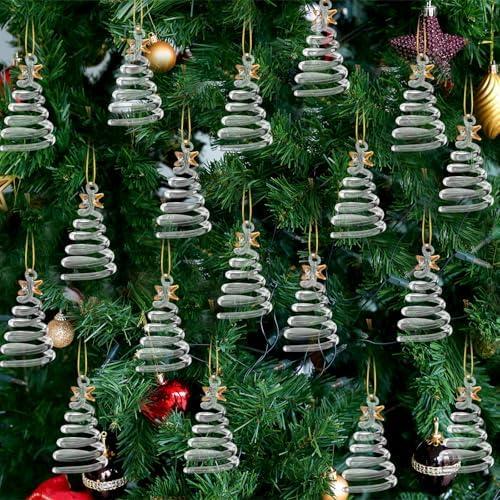 RattanView 7 Pcs Clear Glass Christmas Tree Ornaments Crystal Mini Spun Glass Blown Hanging Decorative for Christmas Tree House Party Holiday Decorations