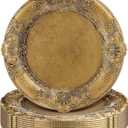 Mifoci Antique Gold Charger Plates Set of 12 Plastic Gold Chargers for Dinner Plates Decorative 13" Round Plate Bulk with Embossed Rim for Dinner, Party, Wedding(Classic)