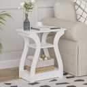 FROMJBEST End Tables Living Room, White End Table with Charging Station,White Side Table, Nightstand for Bedroom, 3 Tier End Table with Storage Shelf for Living Room