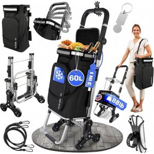 Folding Cart With Wheels Waterproof 88 lb, Phone Support & Elastic Ropes for Grocery Shopping – Grocery Cart On Wheels Foldable - Carts With Wheels For Groceries, Shopping Carts For Groceries Foldable