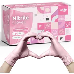WECARE Pink Disposable Nitrile Gloves - Powder and Latex Free - Non-Sterile - Food Safe