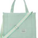 UERRUAM Corduroy Tote Bag for Women Work Crossbody Purse for Everyday,College,Travel,Lightweight Handbag Adjustable Strap (Medium, Mint Julep)