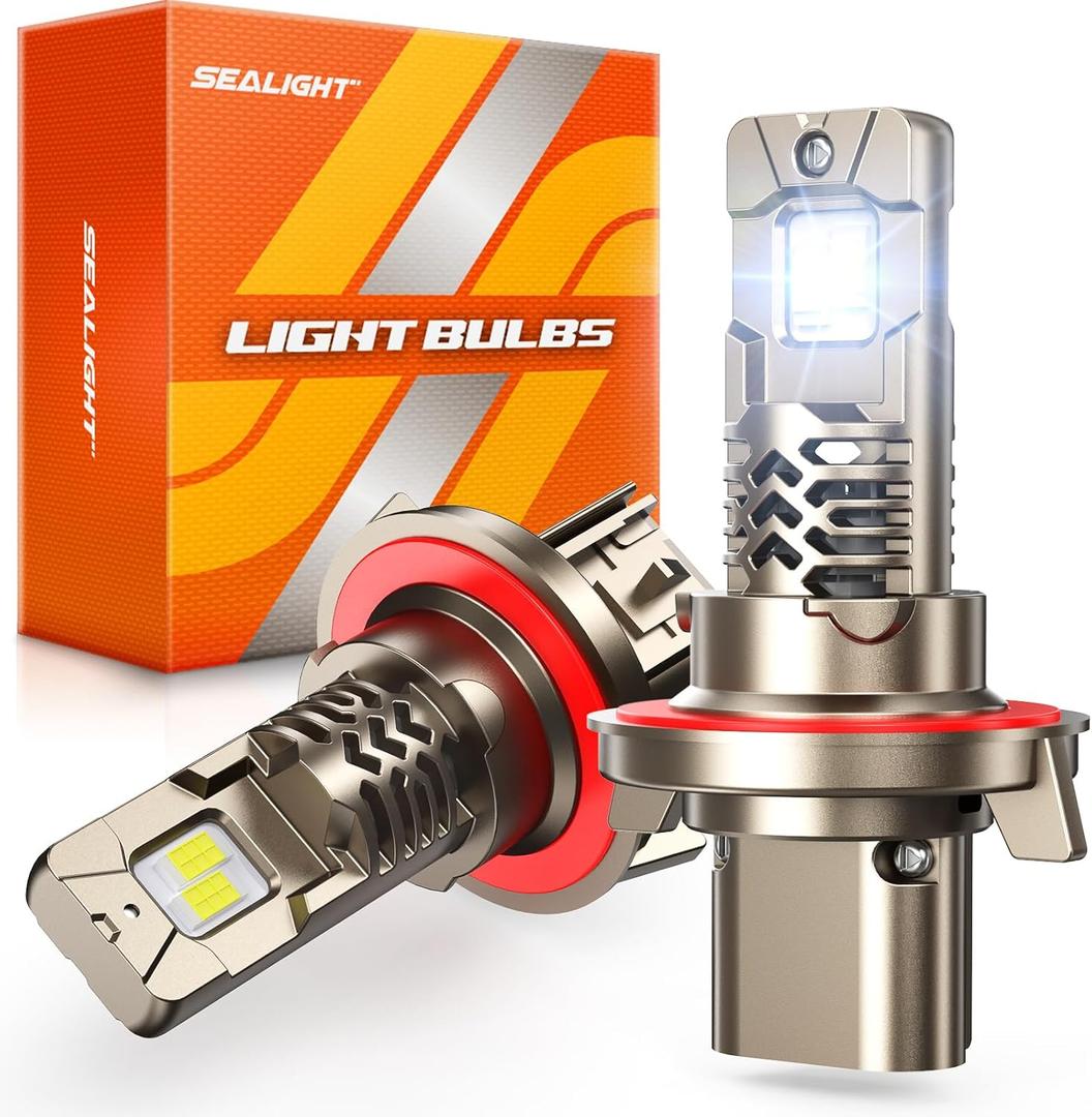 SEALIGHT Upgraded H13 Bulbs, 10X Super Bright, L2S 9008/H13 Light Bulbs, Real 1:1 Halogen Size, 6500K Cool White Driving Light, IP68 Waterproof, Plug and Play, Pack of 2