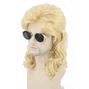 Topcosplay Mens Wigs 80s Mullet Wig Blonde Long Curly Halloween Costumes Wig (Blonde)