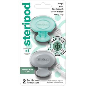 Steripod Clip-On Toothbrush Protector with Peppermint Essential Oils, Keeps Toothbrush Fresh and Clean, Travel Accessories, Fits Most Manual and Electric Toothbrushes, Single Count