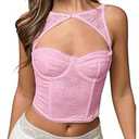 WDIRARA Women's Cut Out Lace Crop Bustier Corset Tank Top Sexy Going Out Party Club Tops Pink X-Small