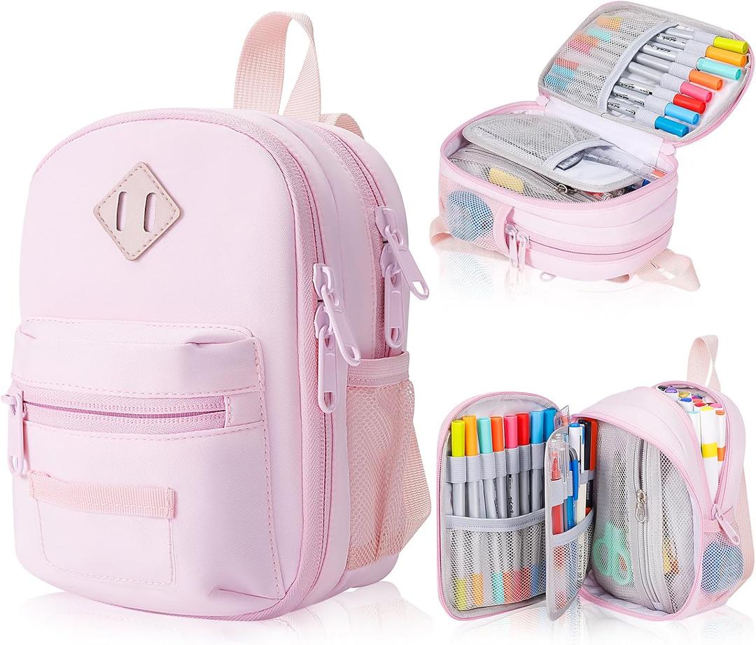Large Capacity Pencil Case, Mini Backpack Pencil Case, Storage High Capacity Bag Pouch Holder Marker Pen Organizer, for Student, Teen Girls, Adults (Pink)