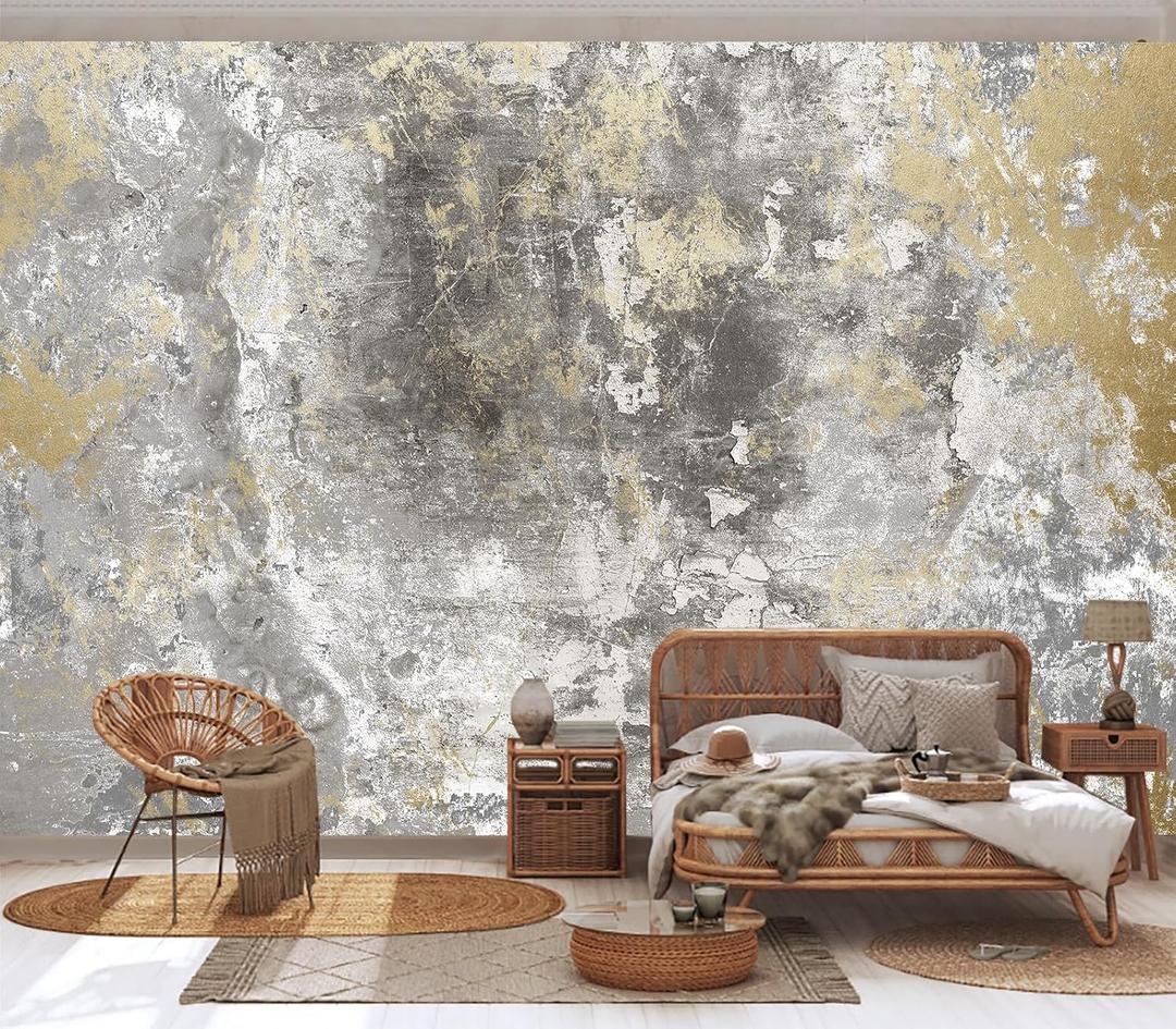 Industrial Grey Gold Concrete Texture Peel and Stick Wallpaper
