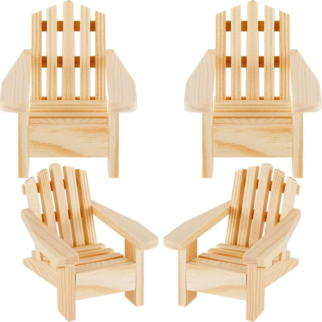Sumind 4 Pieces Wood Adirondack Style Miniature Chair Doll House Wooden Dollhouse Model Chairs for Dollhouse Accessories Furniture Christmas Decoration