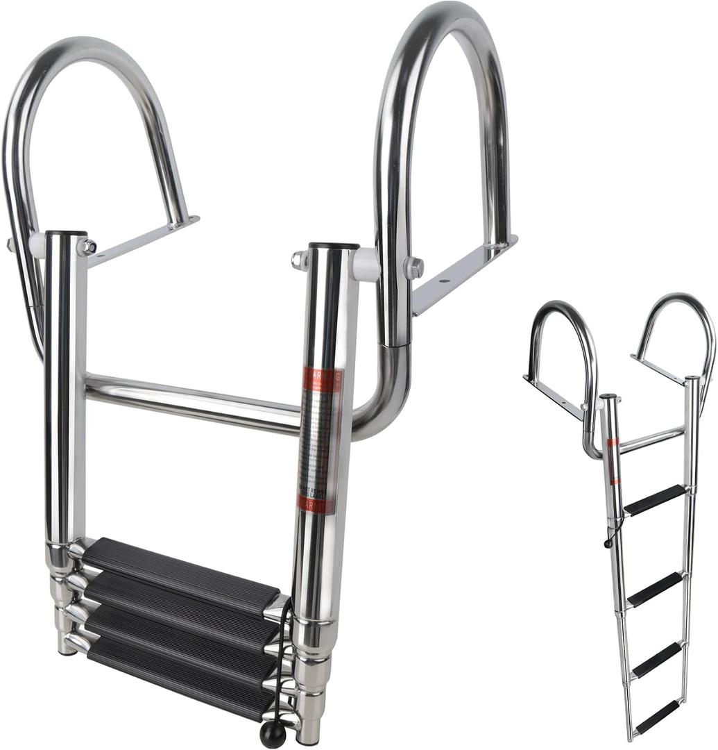 4 Step Pontoon Boat Ladder, Pontoon Ladders for Pontoon Boats,Stainless Steel Rear Entry Inboard Ladders Over Platform