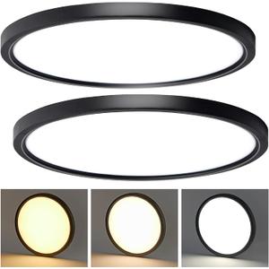 CycevSun 15.8 Inch Black Blush Mount Ceiling Light, Dimmable & 3000K-4000K-5000K Selectable - 24W Low Profile Slim Surface, 2 Pack, 16" 2-Pack