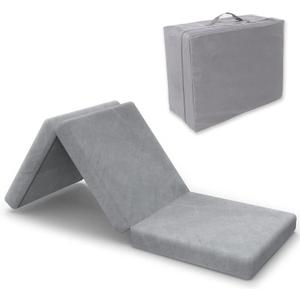 SINWEEK 3.8" Single Memory Foam Folding Topper with Storage Bag - Foldable Trifold Floor Mat Topper, CertiPUR-US Certified Guest Sleeping Pad, Machine Washable Cover (S (25 x 75 Inch))