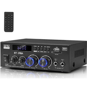 Romica Stereo Audio Amplifier, 2 Channel 450W+450W Bluetooth 5.0 Home Theater Power Amplifier with FM Radio, USB, SD, Optical & Coaxial Inputs, Amplifier for Passive Speakers and Active subwoofer