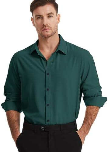 Demofair Men's Dress Shirts Solid Wrinkle-Free Long Sleeve Button Down Shirt Regular Fit Formal Shirts, L, Dark Green