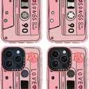 for iPhone 15 Pro Case Cute - Durable Shockproof 6.6 ft Drop Impact Phone Case - Funny Cassette Tape Design (6.1") Glitter Pink