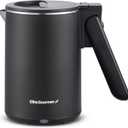 Elite Gourmet Dual Voltage 120-230V, Travel Double Wall Insulated Cool-Touch, 0.6L Electric Kettle Stainless Steel Interior, Hinged-Locking Lid, Auto Shut-Off, Boil Dry Protection, Black
