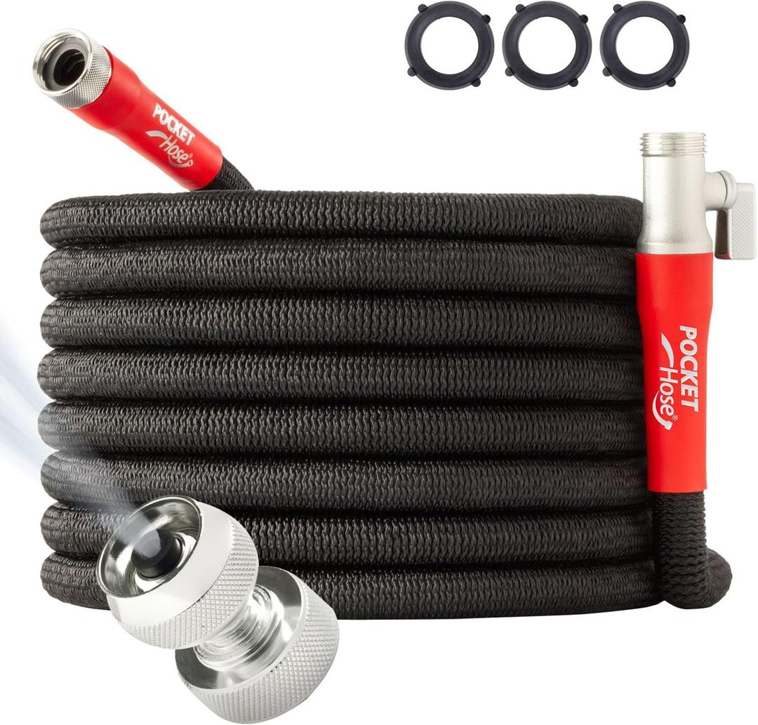 Pocket Hose 100 FT Silver Bullet 2.0 Expandable Garden Hose w/Turbo Shot Nozzle, AS SEEN ON TV, Lead-Free, Solid Aluminum Connectors, Easy On/Off Valve, Kink-Free, Leak-Proof