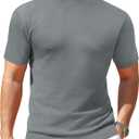 Vssjavun Men's Mock Neck Shirt Short Sleeve Turtleneck T-Shirt Slim Fit Pullover Casual Basic Tee (Large, Dark Grey)