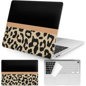 Seorsok Compatible with MacBook Air 13 inch Case 2022 2021 2020 2019 2018 Release Model A1932 A2179 M1 A2337 with Touch ID Cool Cheetah Laptop Plastic Hard Shell&Keyboard Cover-Beige&Black