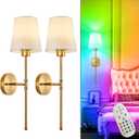 Depuley Battery Operated Wall Sconce: Set of 2 Wireless Wall Lights with 10000mAh Dimmable Bulbs and Remote for Bedroom - Rechargeable 15 Colors Gold Wall Lamp for Living Room Hallway