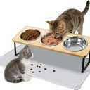 Elevated Cat Bowls, 15Tilted Raised Cat Food Bowls with Mat, Cat Food and Water 3 Stainless Steel Bowl Set for Indoor, Anti-Vomiting, Whisker Fatigue.