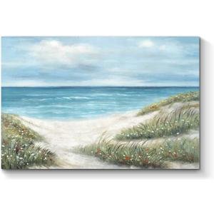 TAR TAR STUDIO Coastal Beach Canvas Picture Art: Blue Seaside Artwork Abstract Seascape Hand Painted on Canvas for Wall Art (36''W x 24''H)