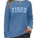 AKEWEI Womens Tunic Tops Long Sleeve Crew Neck Sweatshirts Striped Pullover Fall Trendy Soft Clothes 2025 Letter Print, L