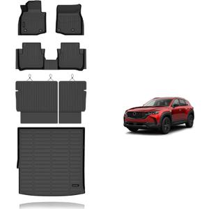 KELCSEECS Floor Mats & Cargo Liner with Seatback Mats for 2025 Mazda CX-50 Hybrid,All Weather Protection TPE Floor Liners Front& Rear Row Full Set CX50 Hybrid Accessories Black