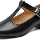 MAIERNISI JESSI Women's T-Strap Mary Jane Pumps, Low Block Heel, Buckle Closure, 37