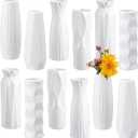 Hoolerry 12 Pcs White Flower Vases Bulk for Centerpieces Plastic White Bud Vase for Flowers Ceramic Look Flower Vase Decorative Tall Unbreakable Vase for Flowers Home Office Table(Classic Style)