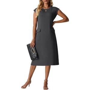 Lepunuo Womens Summer Dresses Crewneck Maxi Skirts Casual Midi Dress with Pockets Beach Vacation Outfits (Black, S)