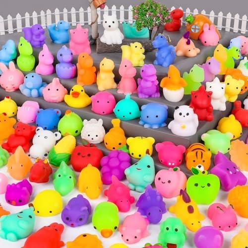 HINZER 130PCS Mochi Squishy Toys Party Favors Kids Kawaii Mini Squishies Animals Bulk Classroom Prizes Stress Relief Toy Christmas Stocking Stuffers Easter Egg Fillers Birthday Gifts Girls Boys Random